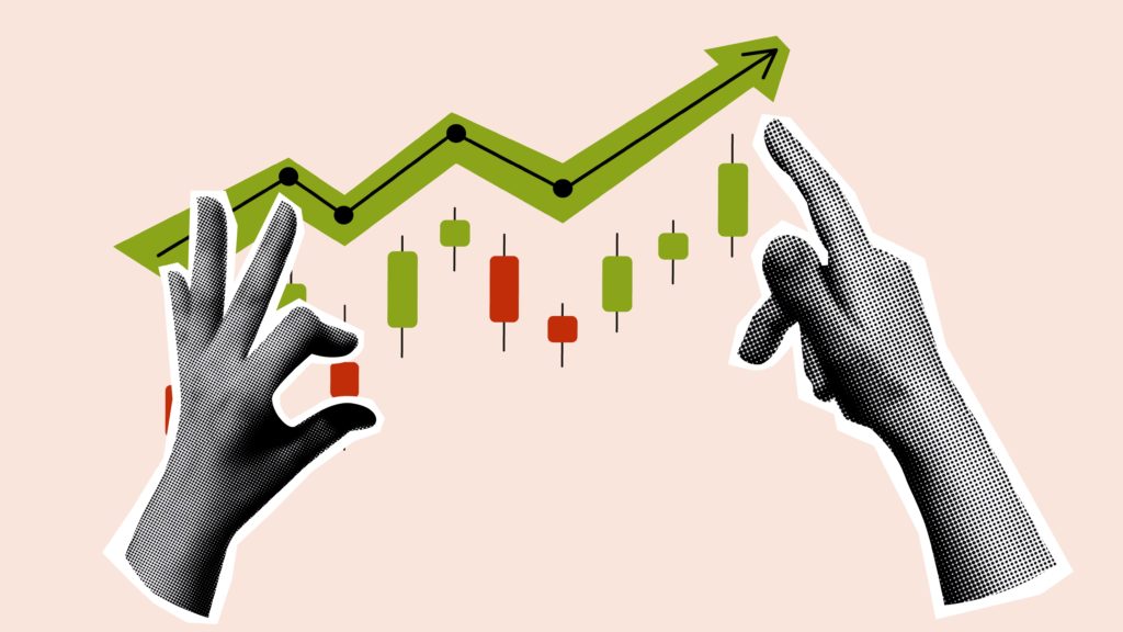 Two hand pointing at a graph.